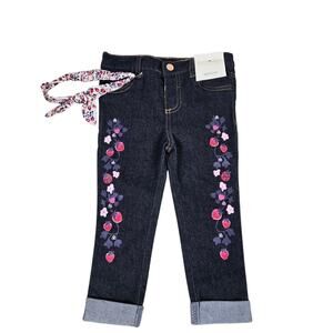 Toughskins Denim 'Strawberries' Skinny Jeans Headband Girls 2T Dark Wash Blue